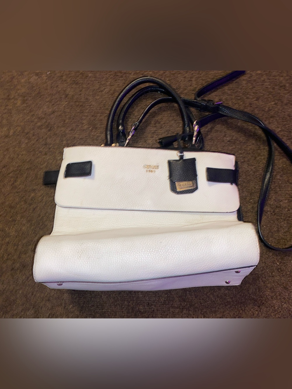 Used Guess White and Black crossbody bag